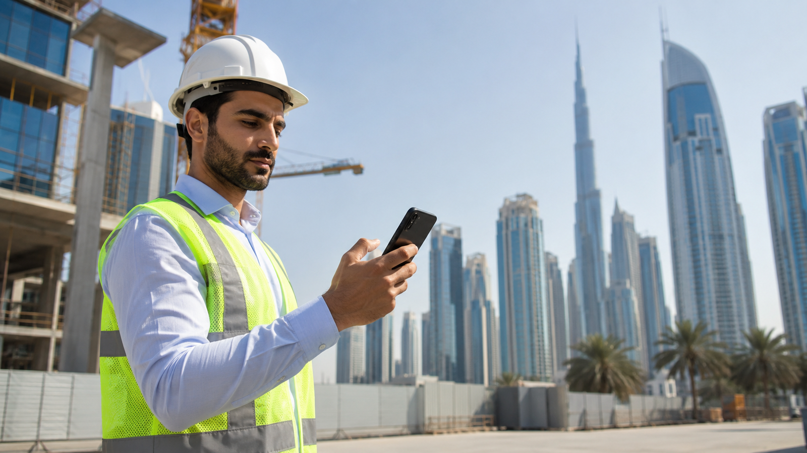 Field employee using a business mobile line at a construction site