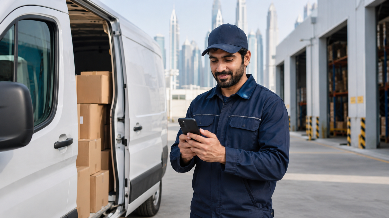 Delivery and logistics employee using a company mobile line