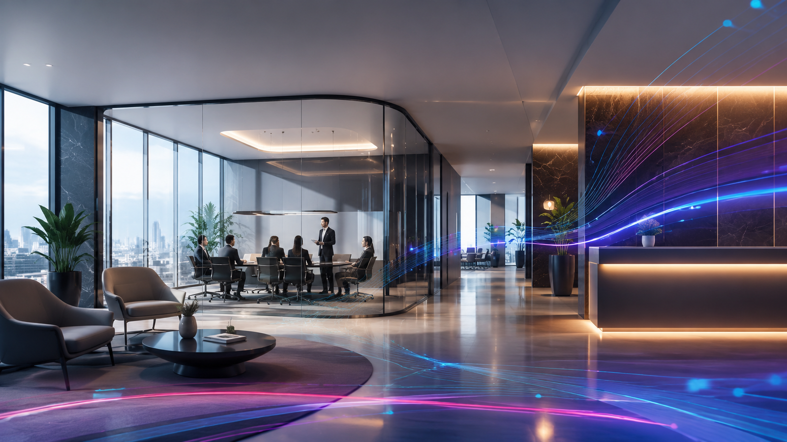 Corporate reception and boardroom environment