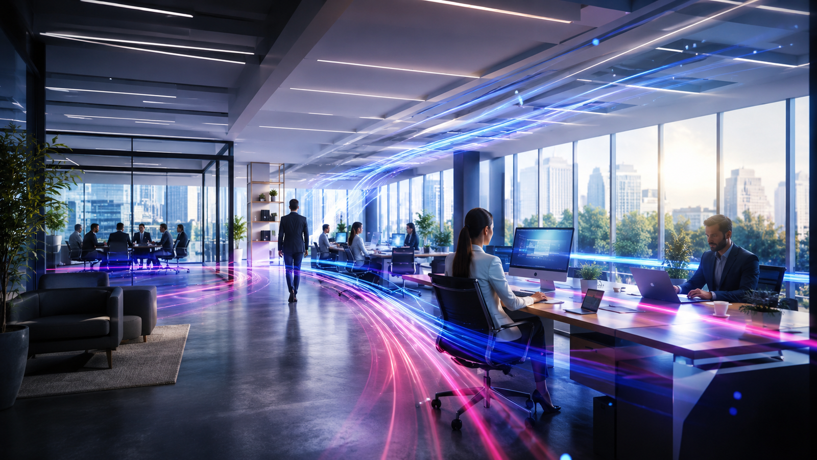 Modern office using connected business systems
