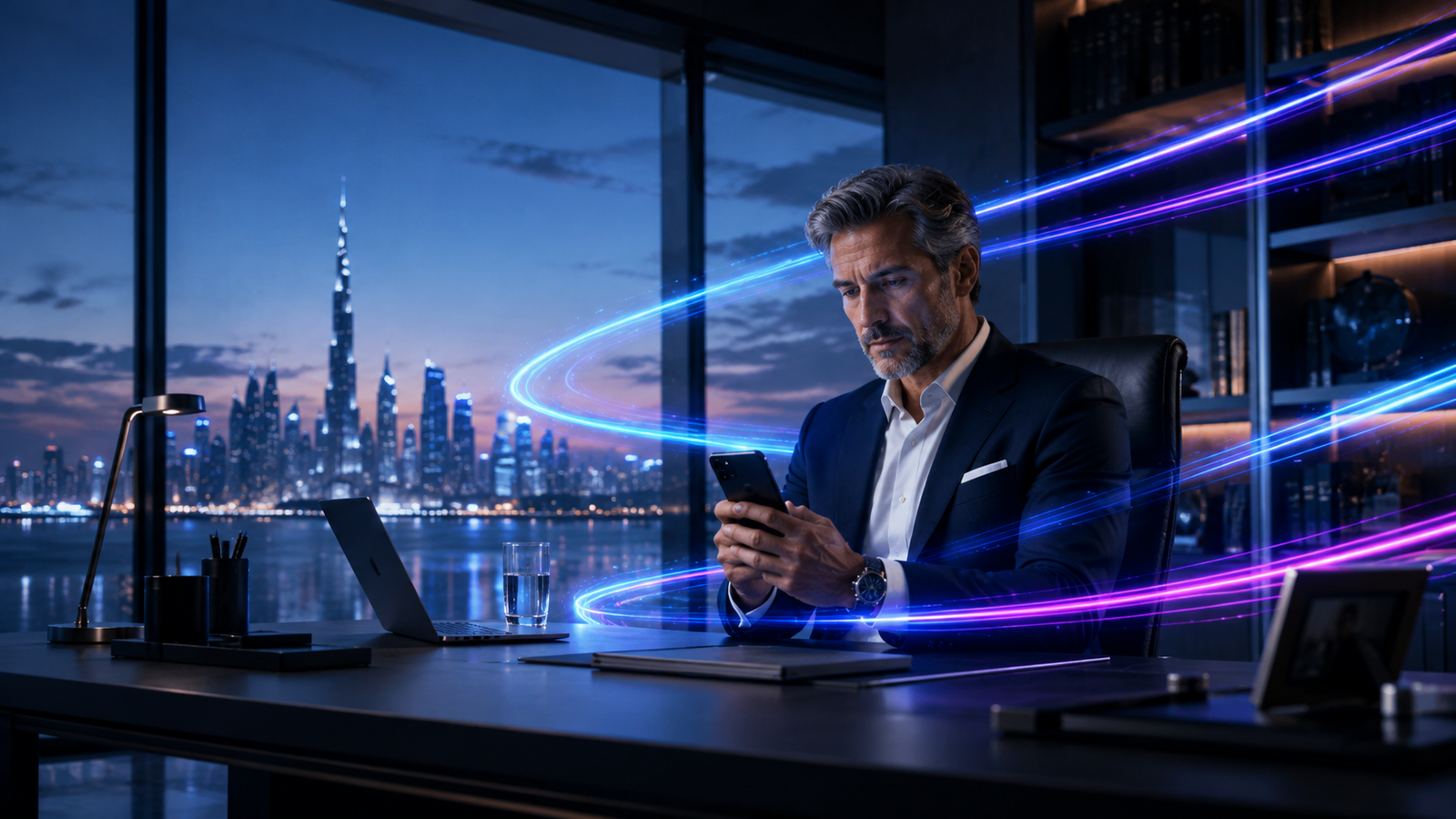 Business professional using company mobile service