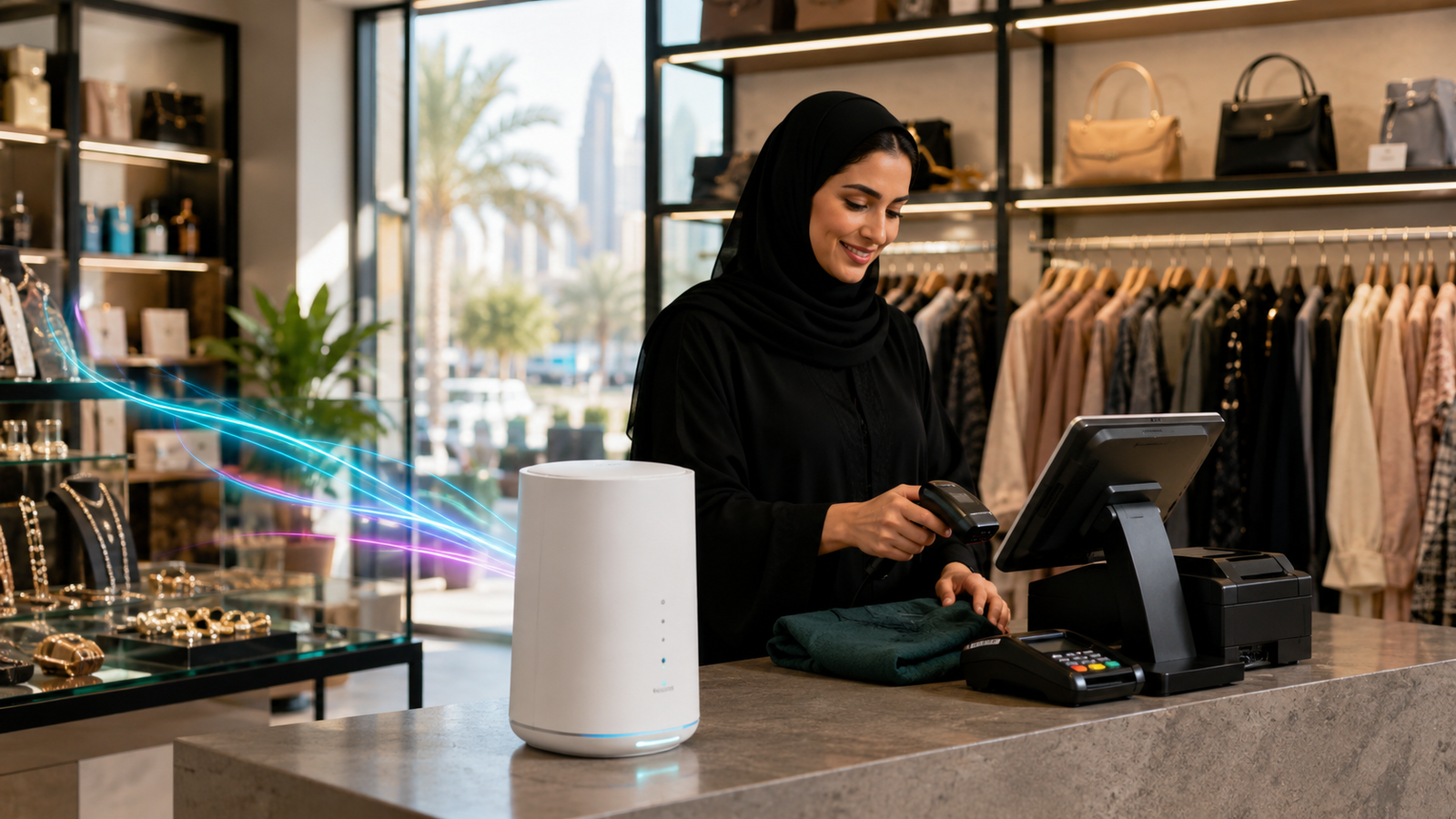 Small boutique checkout using business wireless router