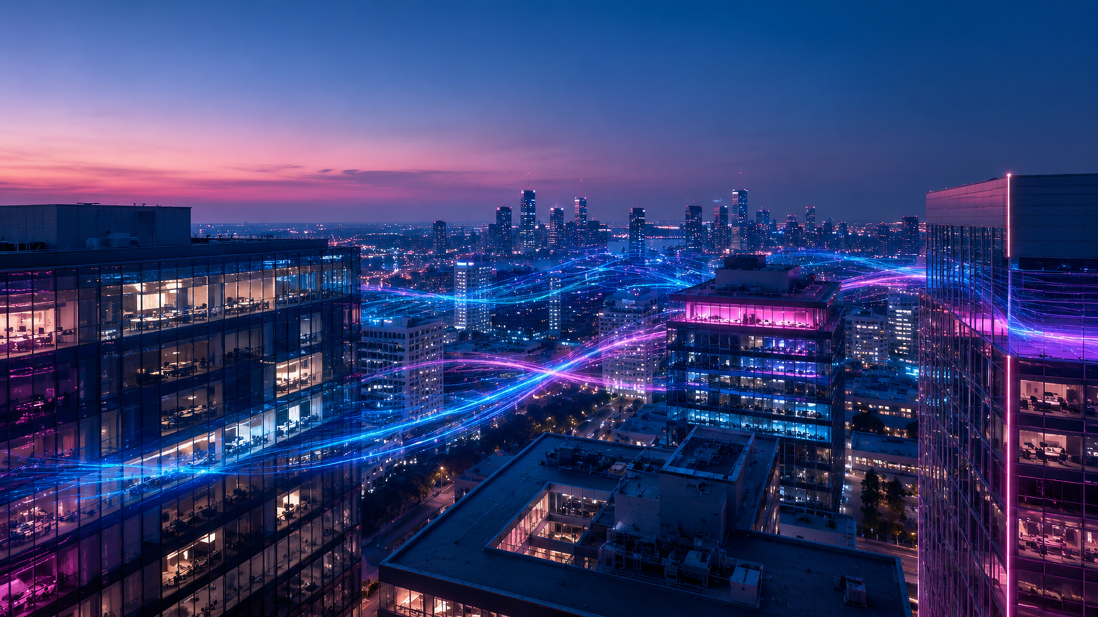 Connected business district representing commercial fibre connectivity